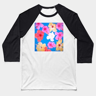 Colorful Hibiscus Floating in a Pool Baseball T-Shirt